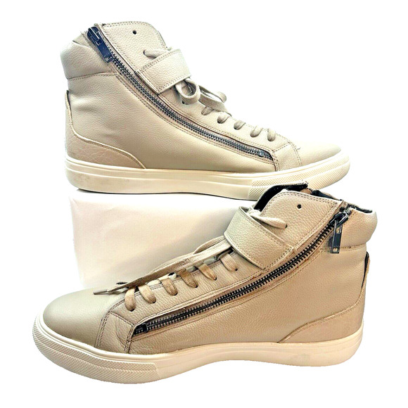 Aldo Sneakers Men's Size 12 Khaki High-Top Zipper Hook & Latch Designer Sport - Picture 2 of 10
